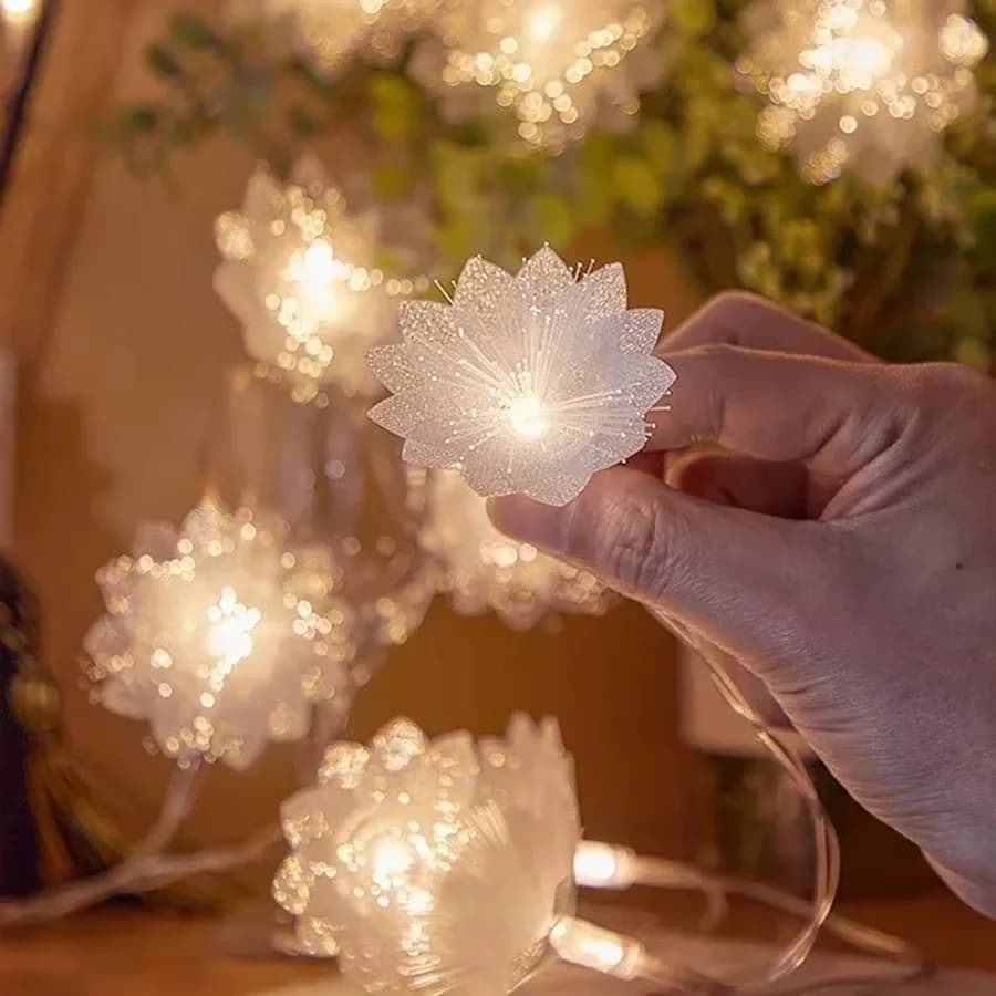 Battery Operated LED Fiber Optic Flower String Lights