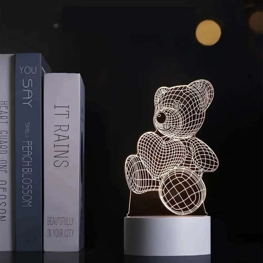3D Teddy Bear Night Light, Warm White USB Powered Acrylic Panel