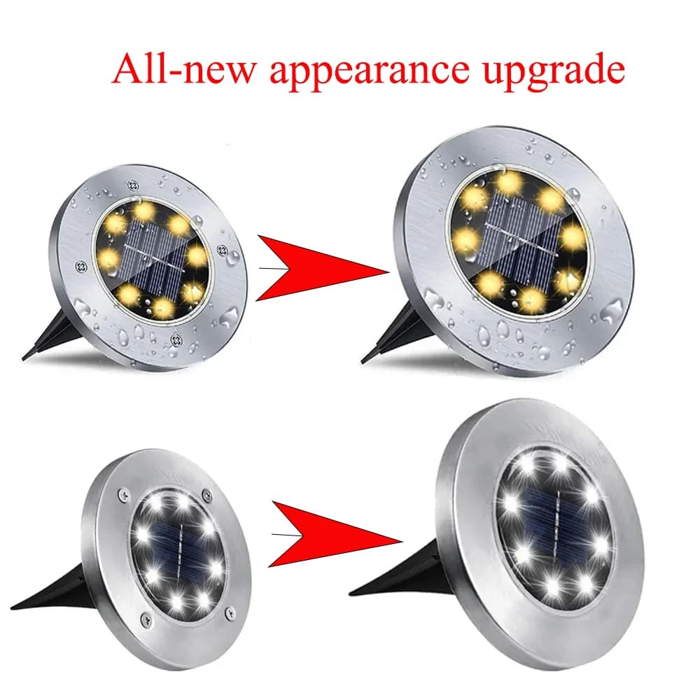 4-Pack Solar LED Disk Deck Lights, 8 LEDs