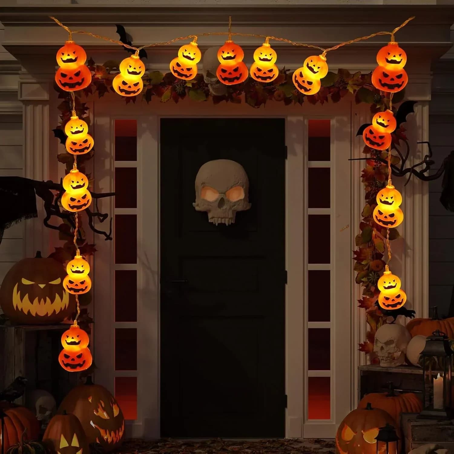 Orange Smiling Face Pumpkin LED String Lights