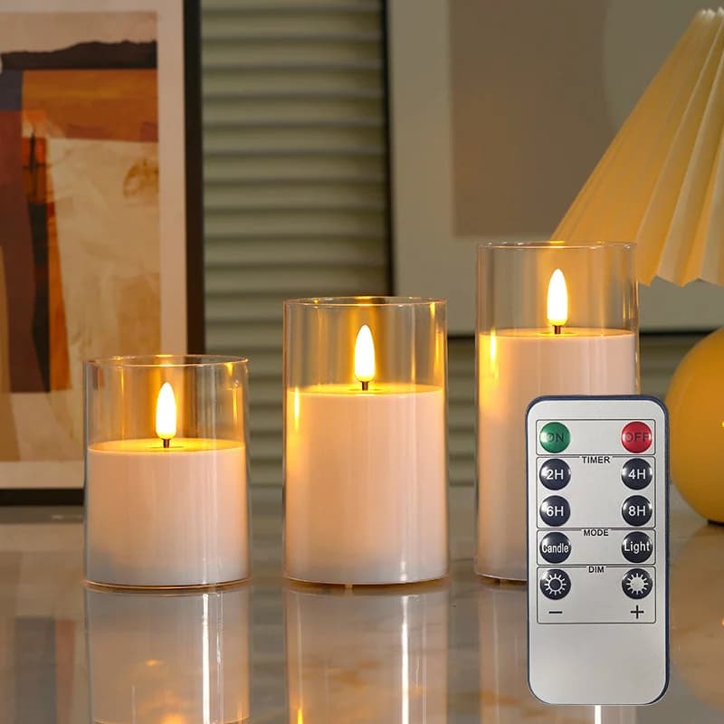 Set of 3 Amber Flameless LED Candles with Remote