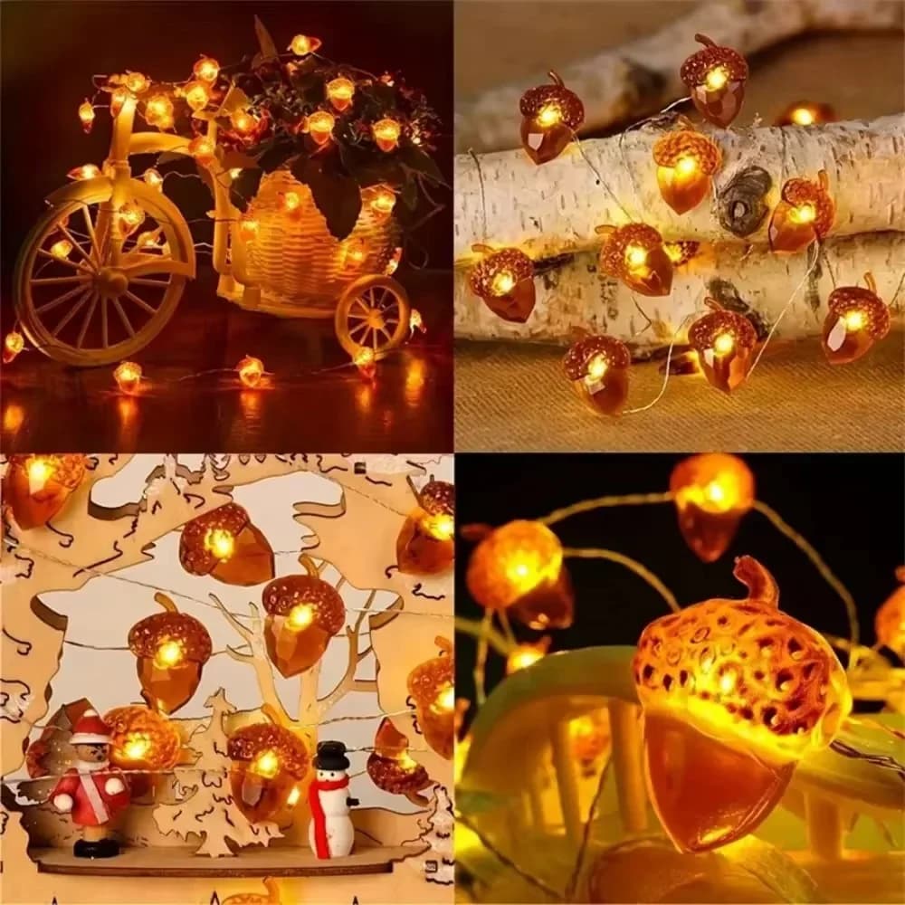Waterproof LED Acorn String Lights for Fall Harvest