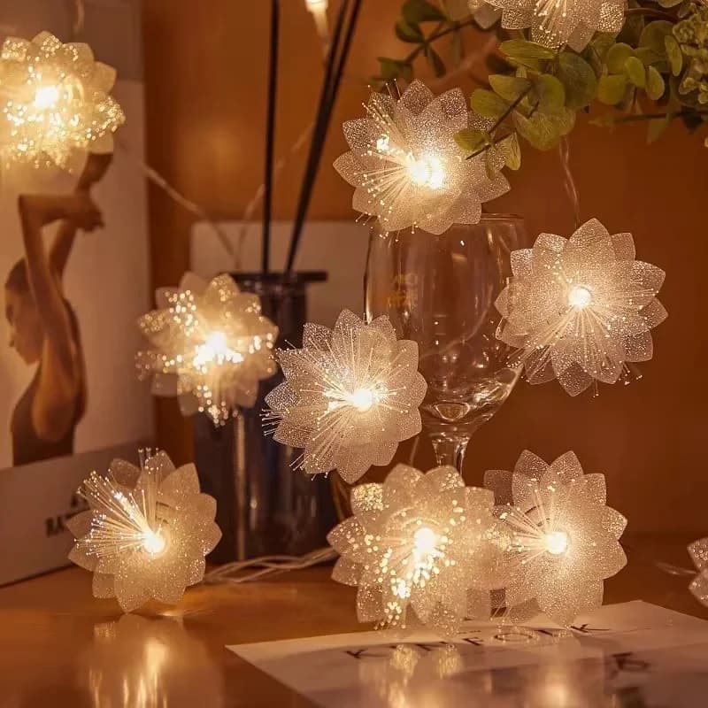 Battery Operated LED Fiber Optic Flower String Lights