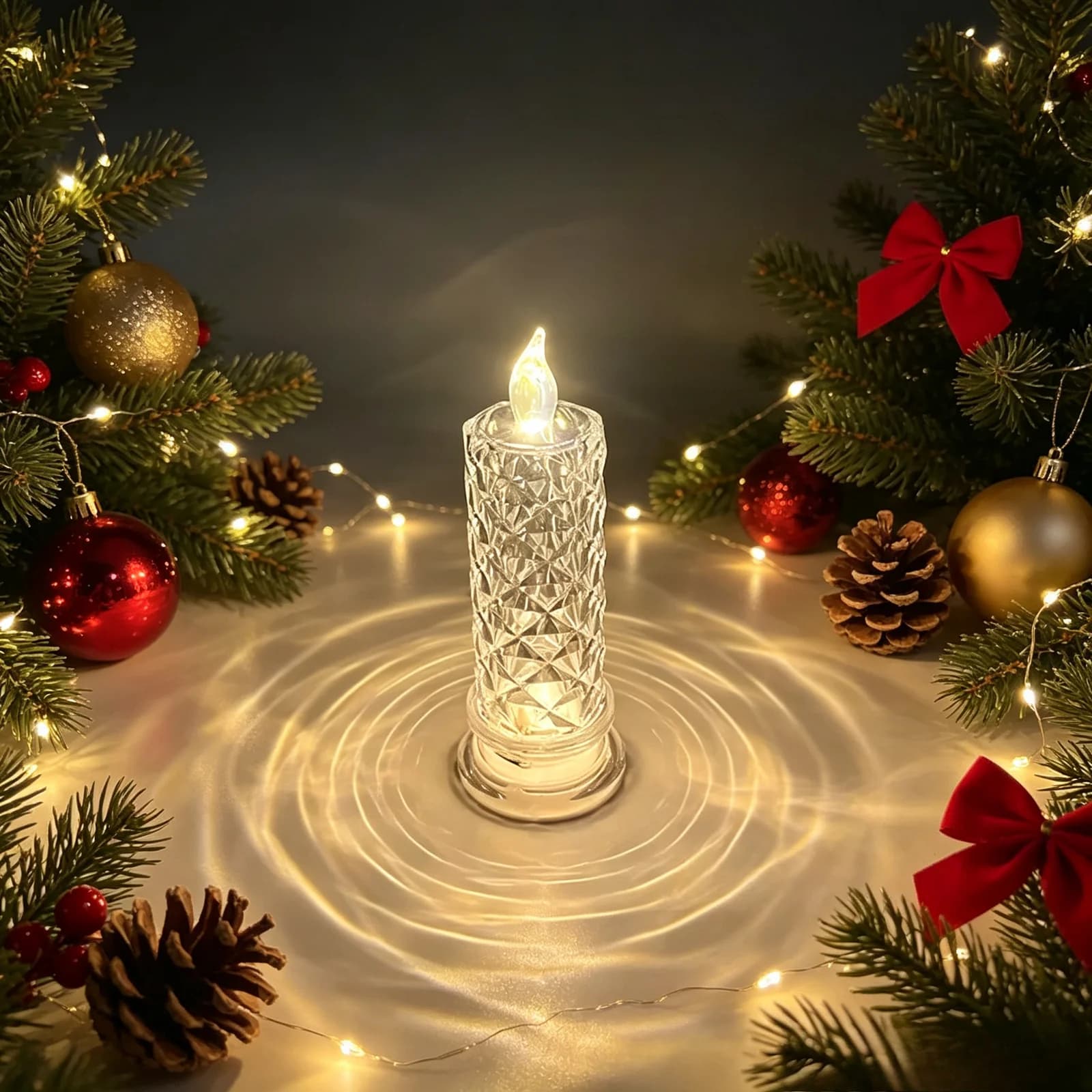 LED Flameless Candle with Rose Petal Projection for Romantic Decor