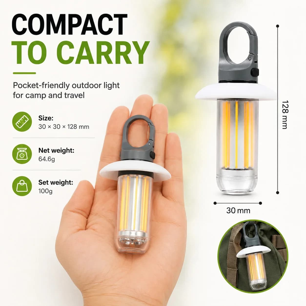 Rechargeable COB Lantern Flashlight, Dual Source with Hanging Hook for Camping