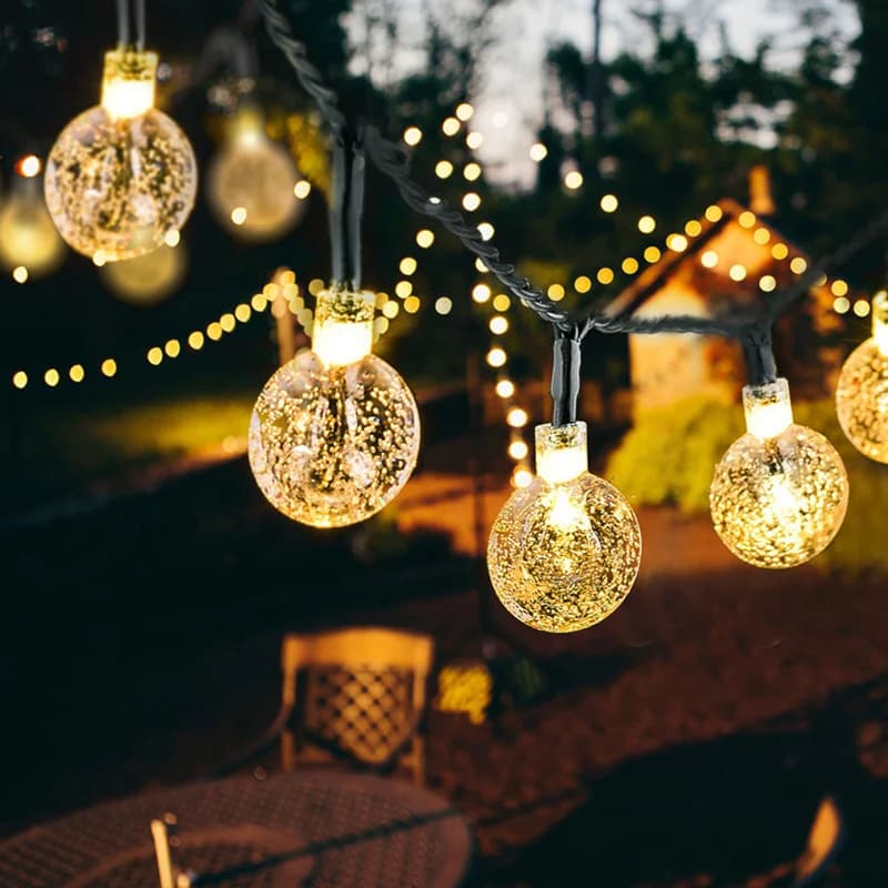 Solar Powered Warm White LED Bubble Ball String Lights
