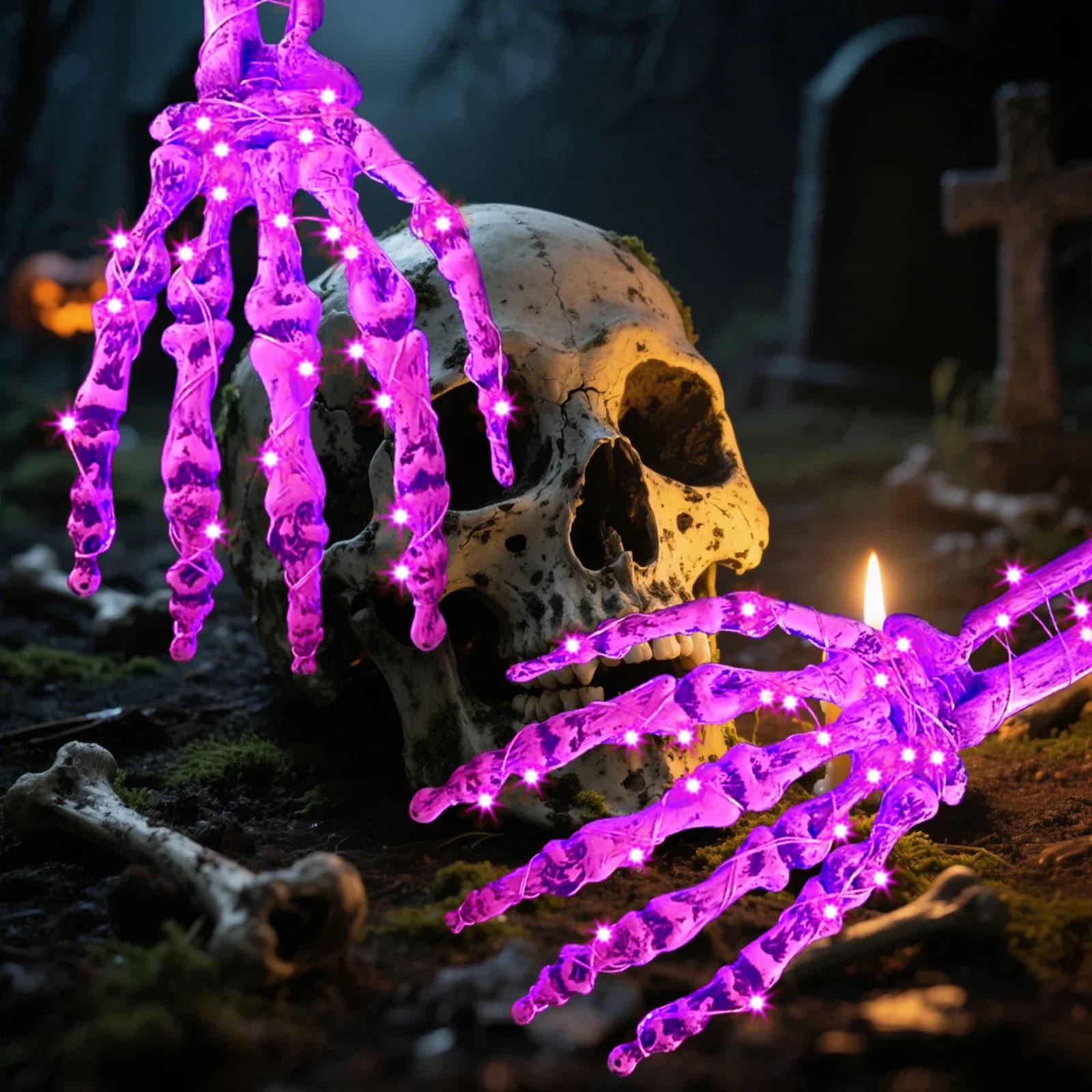 2-Pack Purple LED Skeleton Hand Solar Ground Stake Lights