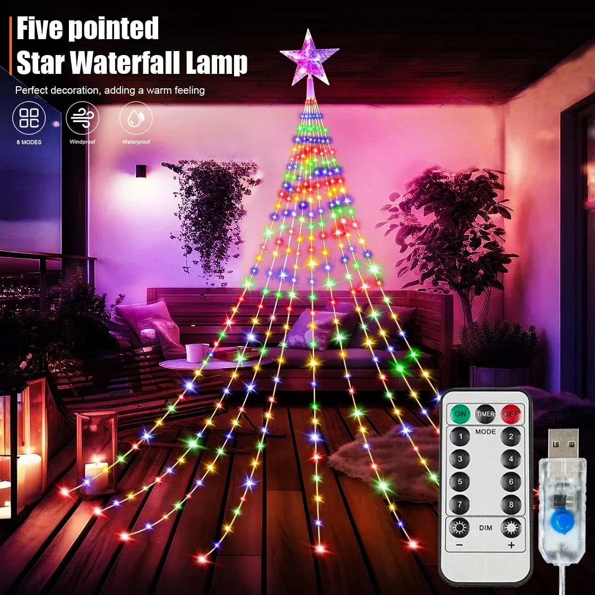 USB LED Waterfall String Lights, Warm White and Colorful