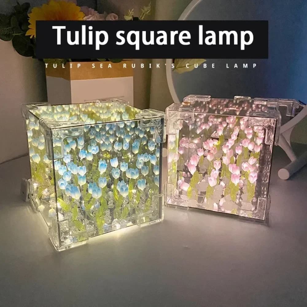DIY 3D Tulip Sea Mirror Cube Night Light