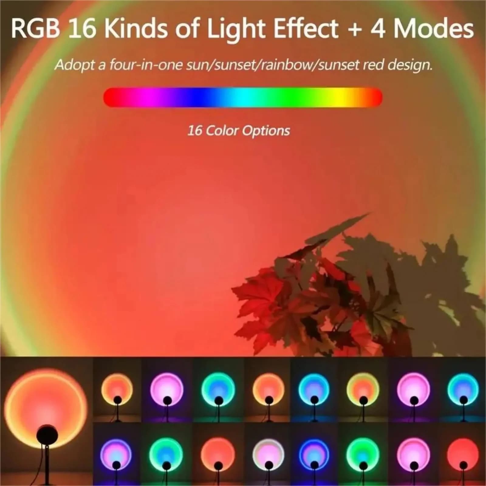 USB Sunset Projector Night Light with Remote, Rainbow LED Lamp