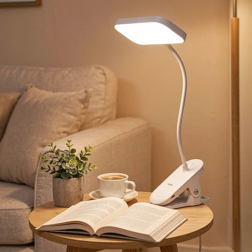 USB Rechargeable Clip-On LED Table Lamp, Dimmable