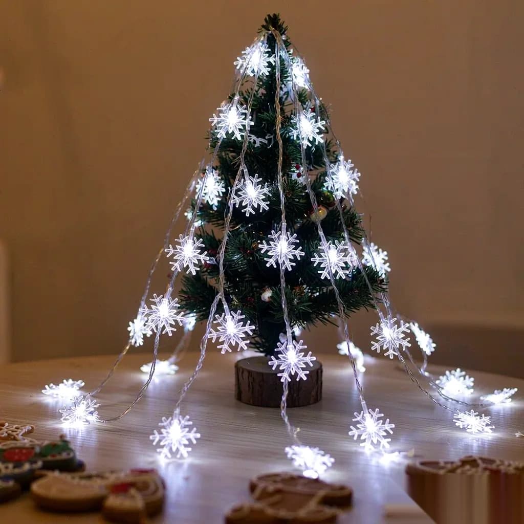 White Snowflake LED String Lights, USB Powered for Christmas Tree Decor
