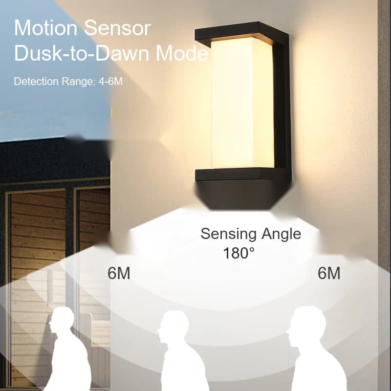 Black Waterproof Motion Sensor LED Wall Sconce