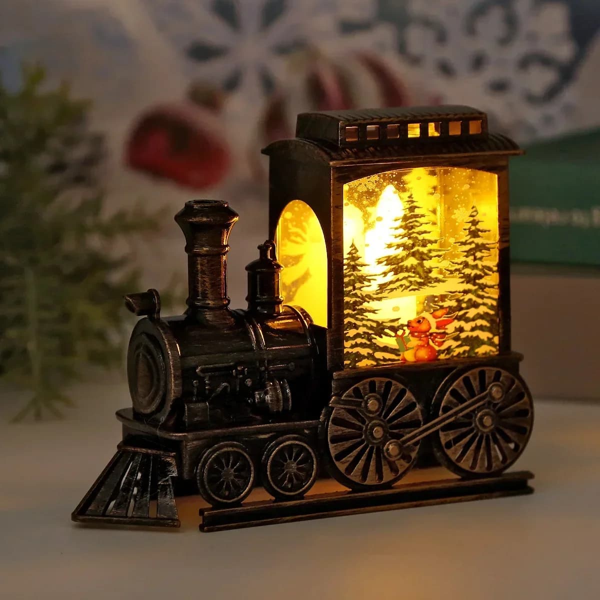 Vintage Train Night Light with Santa Scene
