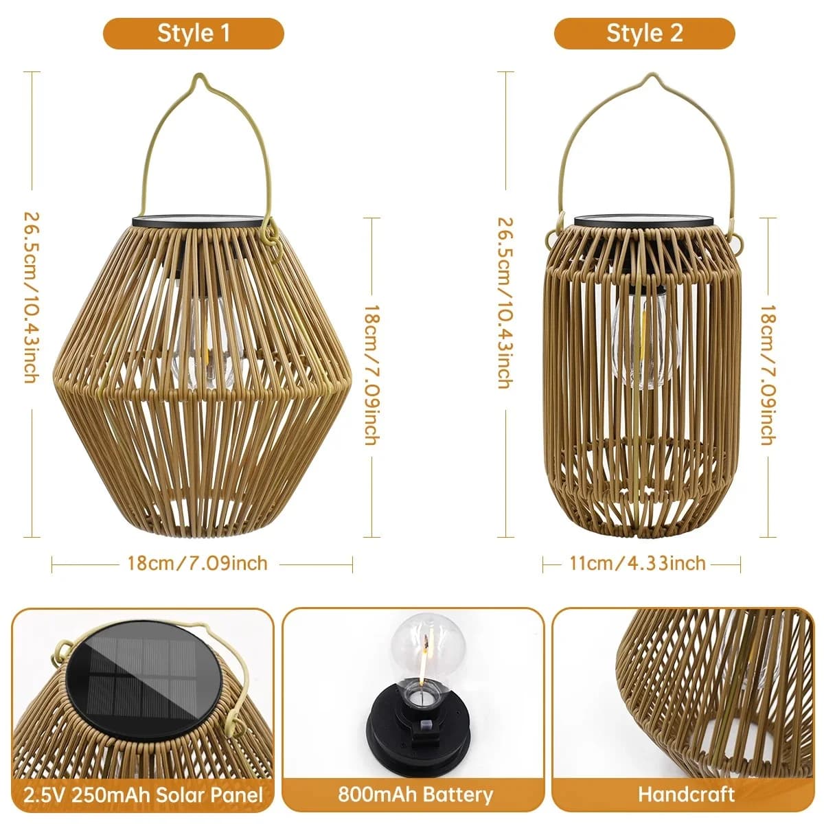 Handmade Rattan Solar Lantern, Warm White