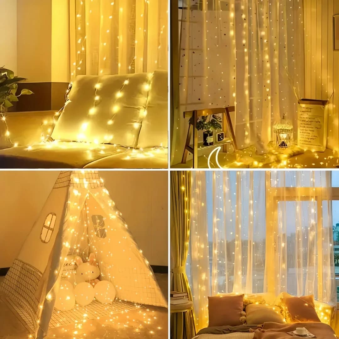Warm White Solar Copper Wire Curtain LED String Lights