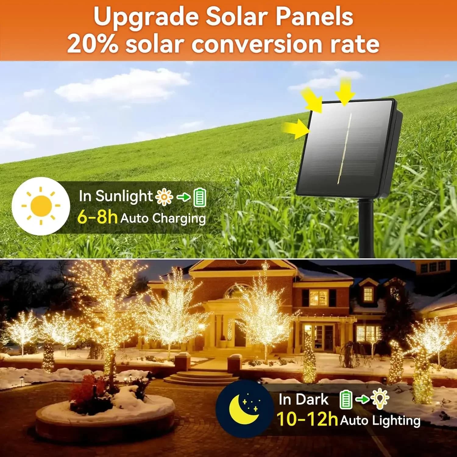 Waterproof Solar String Lights with Warm White LED for Outdoors