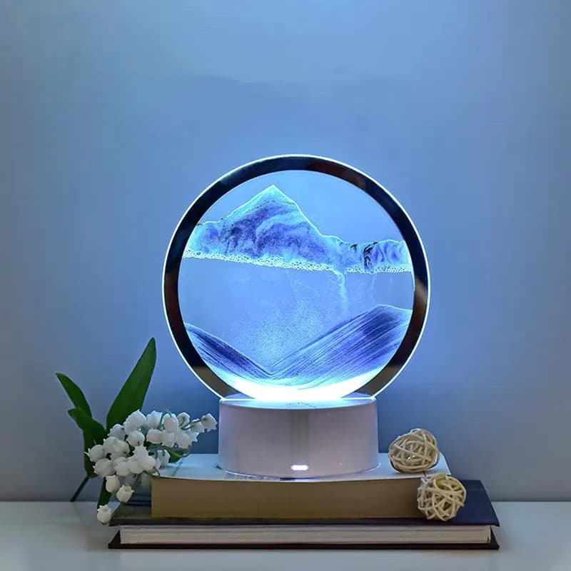3D Flowing Sand Painting Night Light, Hourglass Desk Ornament