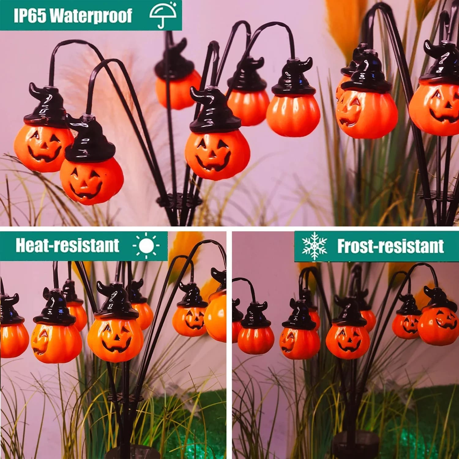 6-LED Solar Stake Lights, Witch Hat and Pumpkin Design
