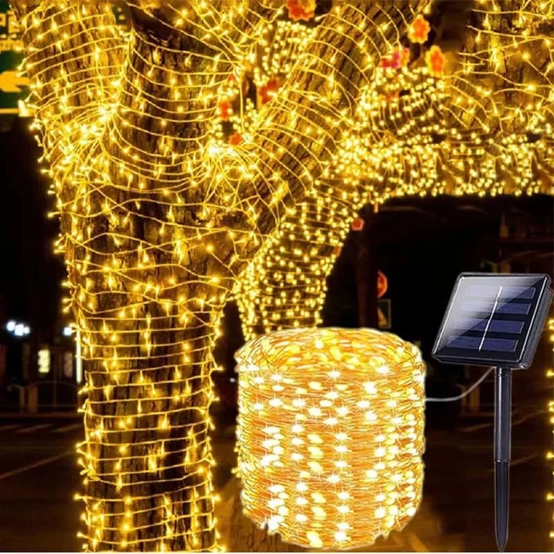 Solar Remote Control Warm White Copper Wire String Lights