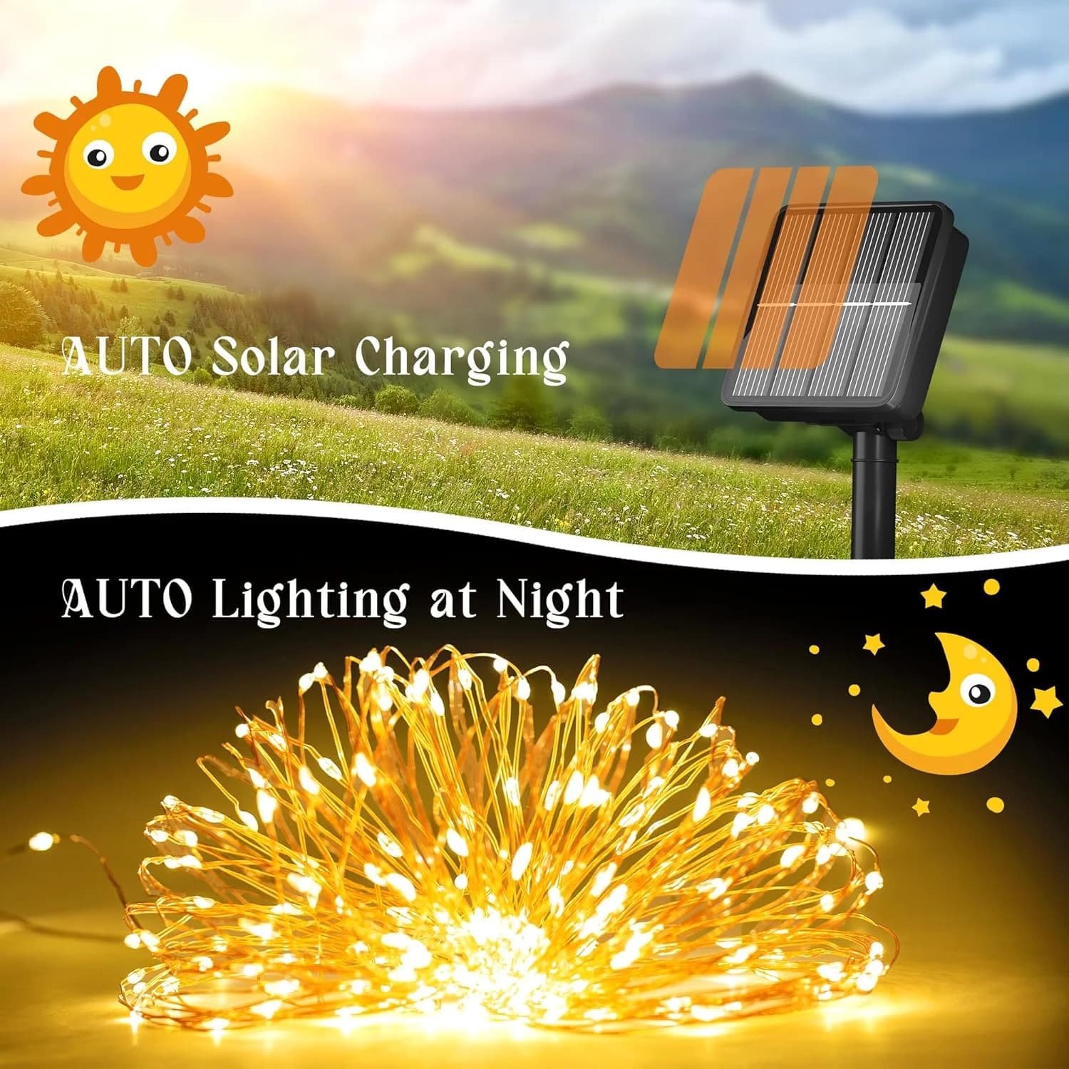 100 LED Solar Copper Wire String Lights, 8 Modes Outdoor