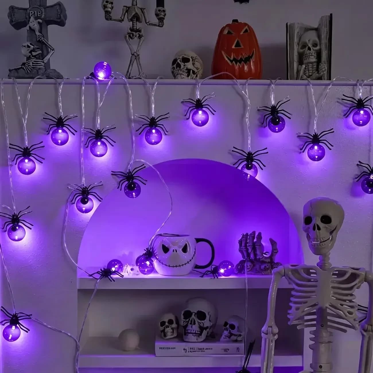 Purple Spider LED String Lights, Battery Operated