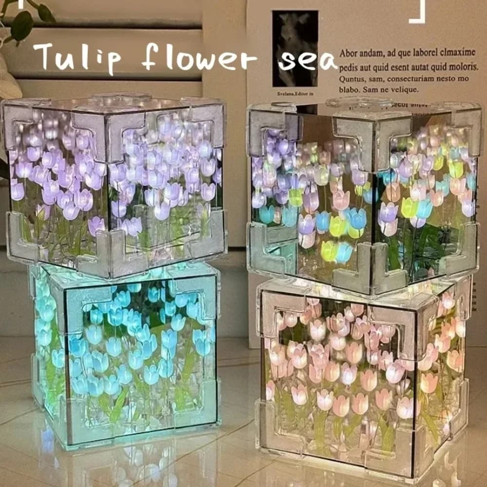 DIY 3D Tulip Sea Mirror Cube Night Light