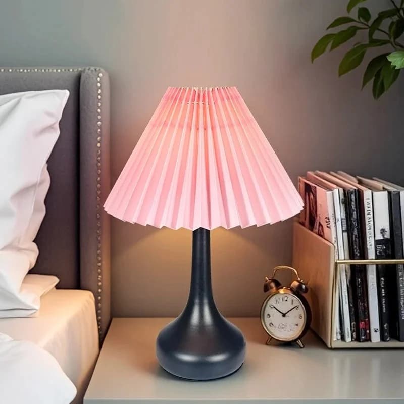 Wrought Iron Table Lamp with Pleated Fabric Shade