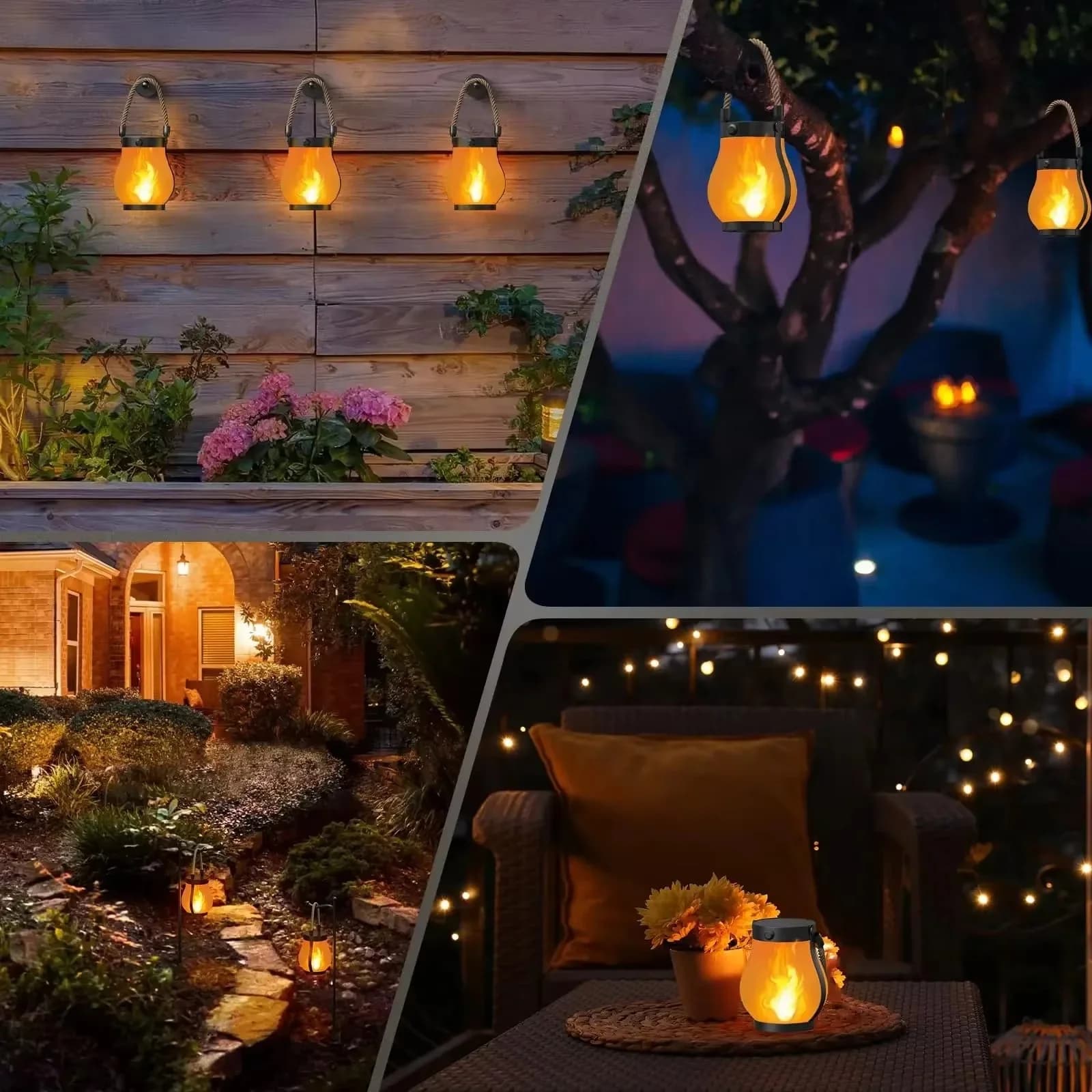 USB Rechargeable LED Lantern with Hemp Rope, Flame Effect