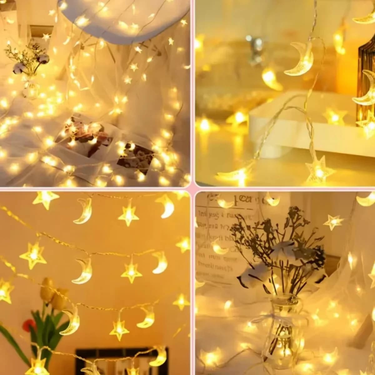 Battery Operated Star Moon String Lights, Multicolor LED