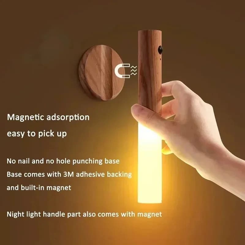 Rechargeable Wooden Wall Lamp with Magnetic Motion Sensor