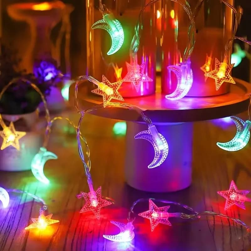 Battery Operated Star Moon Fairy Lights, Warm White