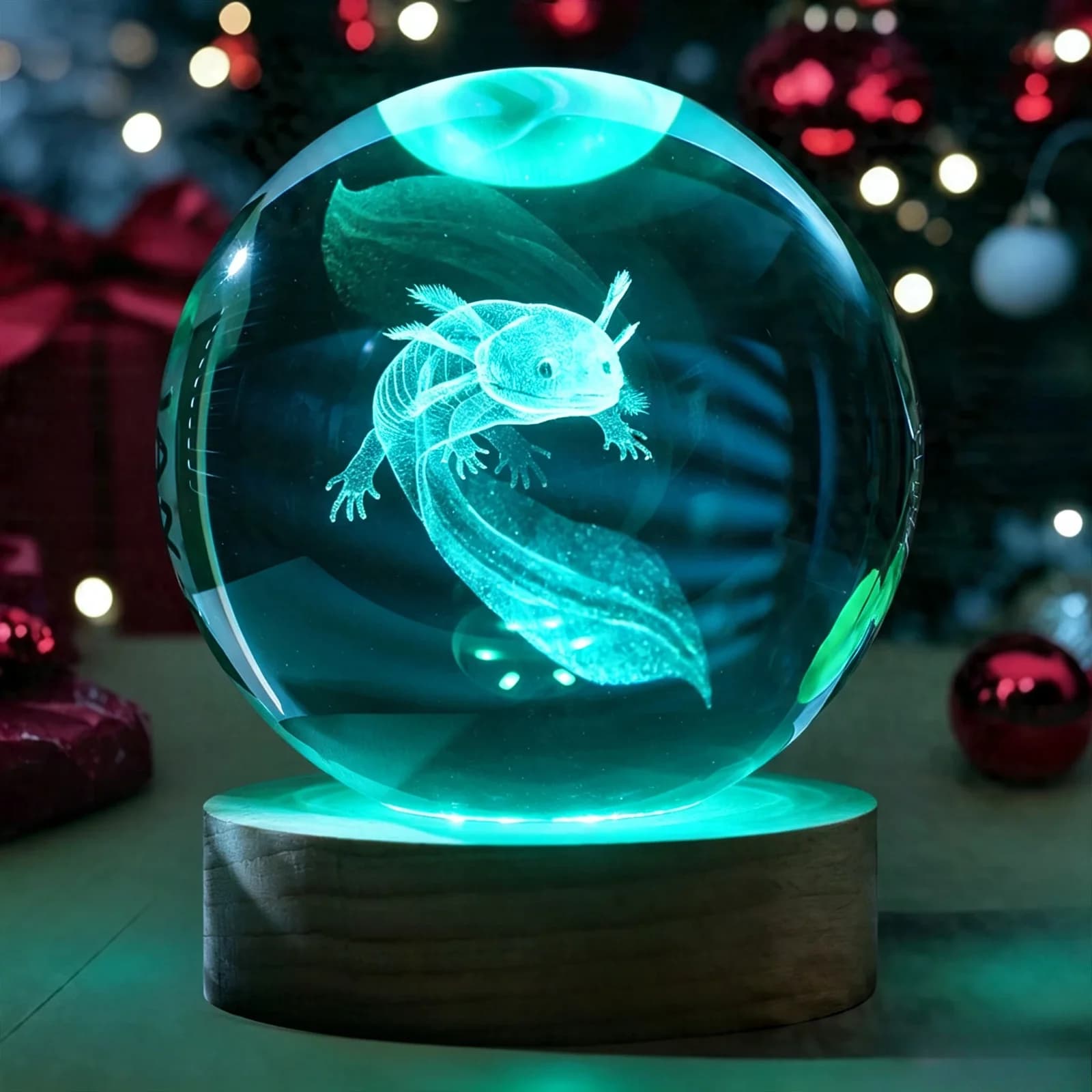 3D Axolotl Crystal Ball Night Light, Multicolor LED