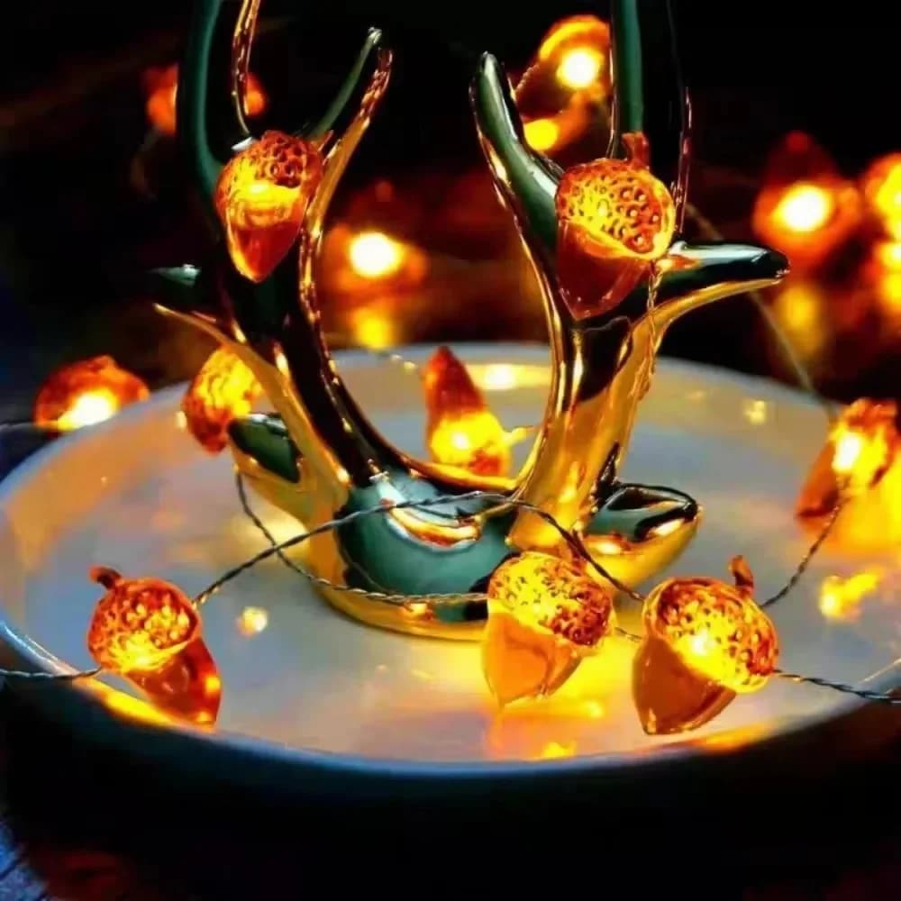 Waterproof LED Acorn String Lights for Fall Harvest