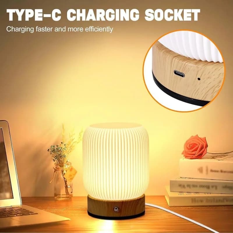 Rechargeable Wood Grain Touch Dimming Night Light