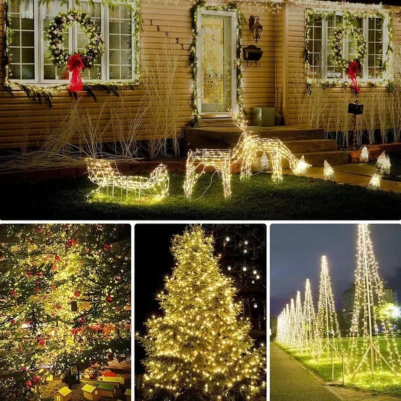 Solar Copper Wire String Lights, 8 Modes Warm White and Colorful