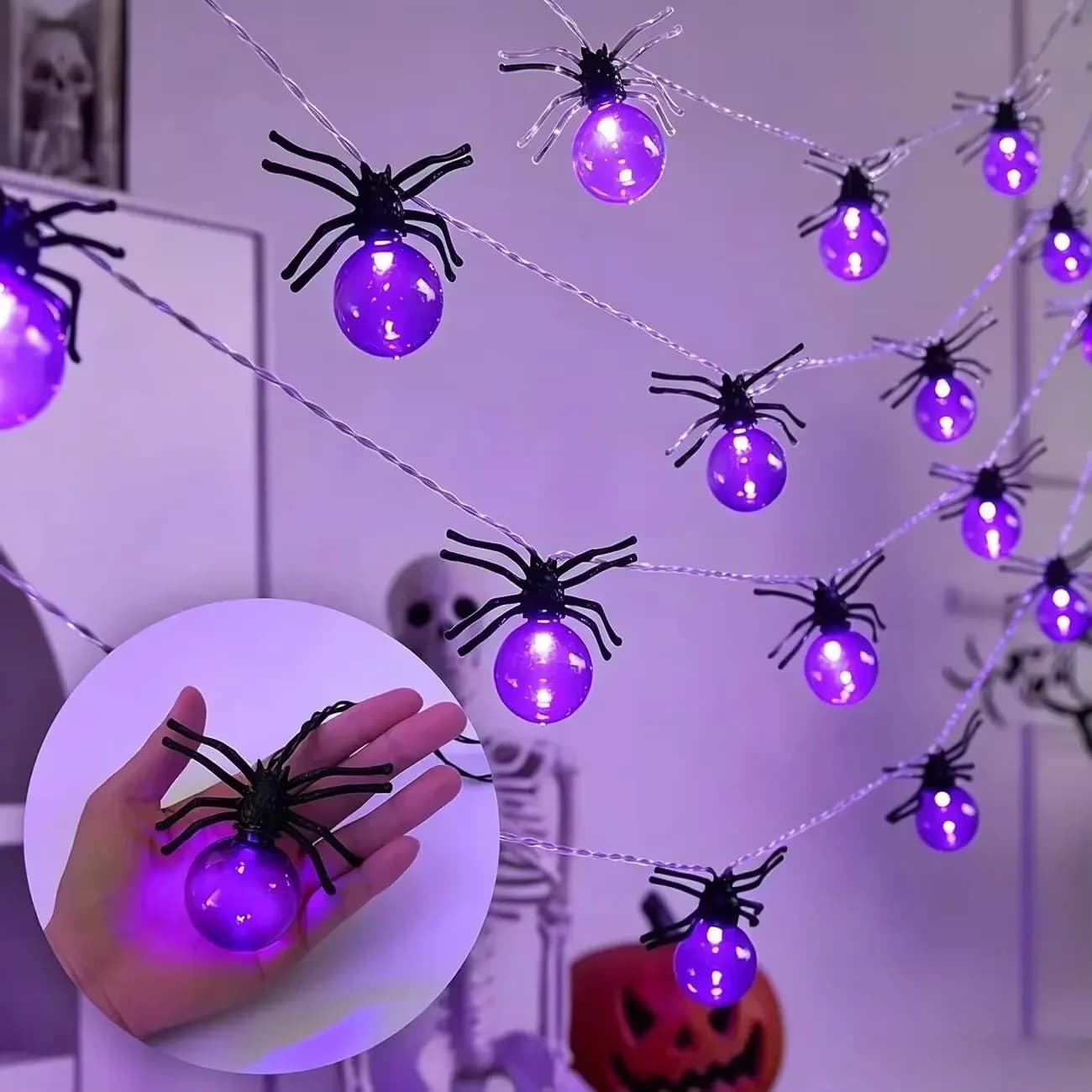 Purple Spider LED Fairy String Lights, Battery Operated