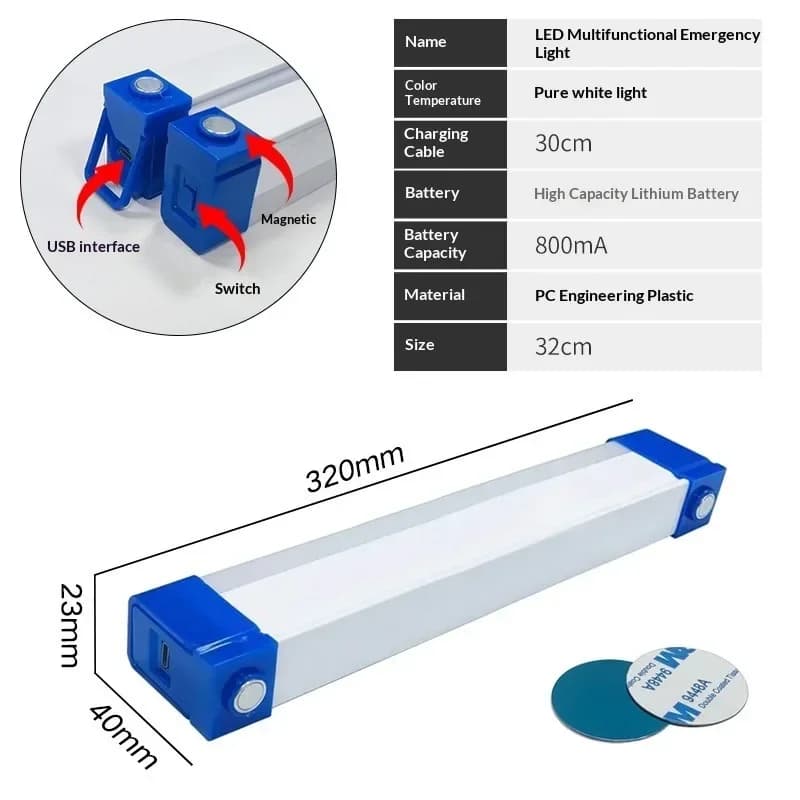 Rechargeable USB LED Tube Light with Hook