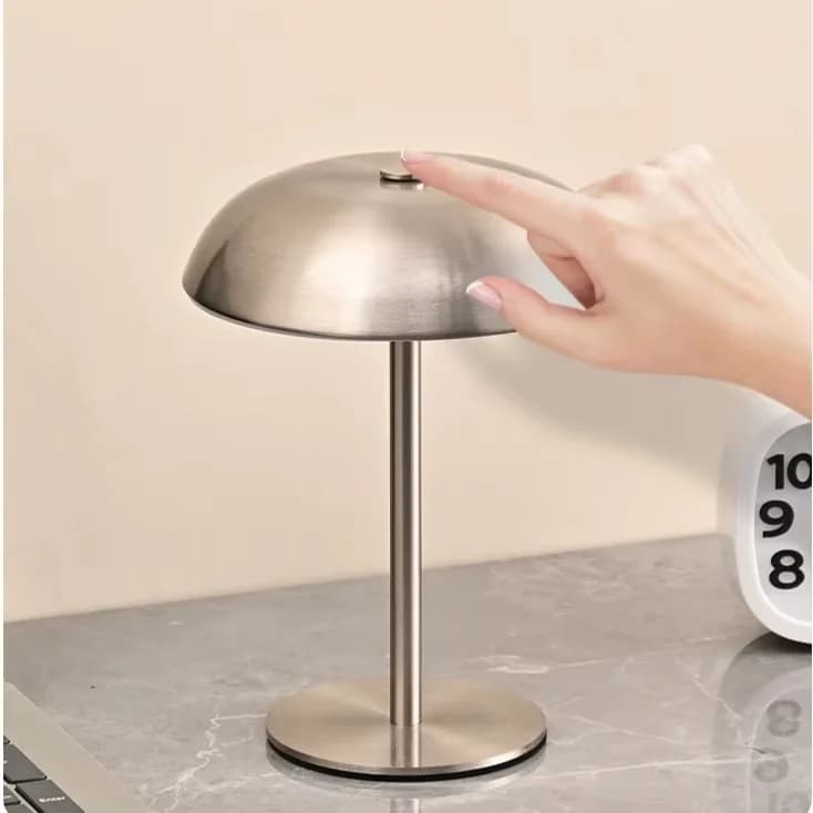 Rechargeable Metal Mushroom Table Lamp, Touch Control Reading Light