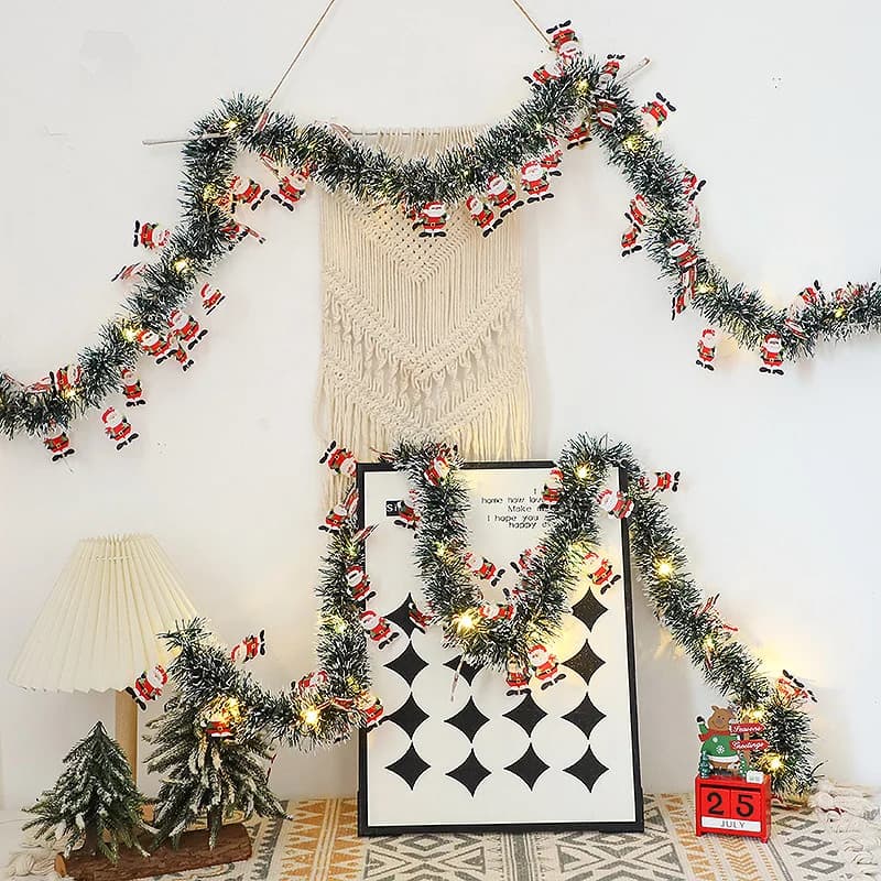 LED Tinsel Garland String Lights with Santa Claus