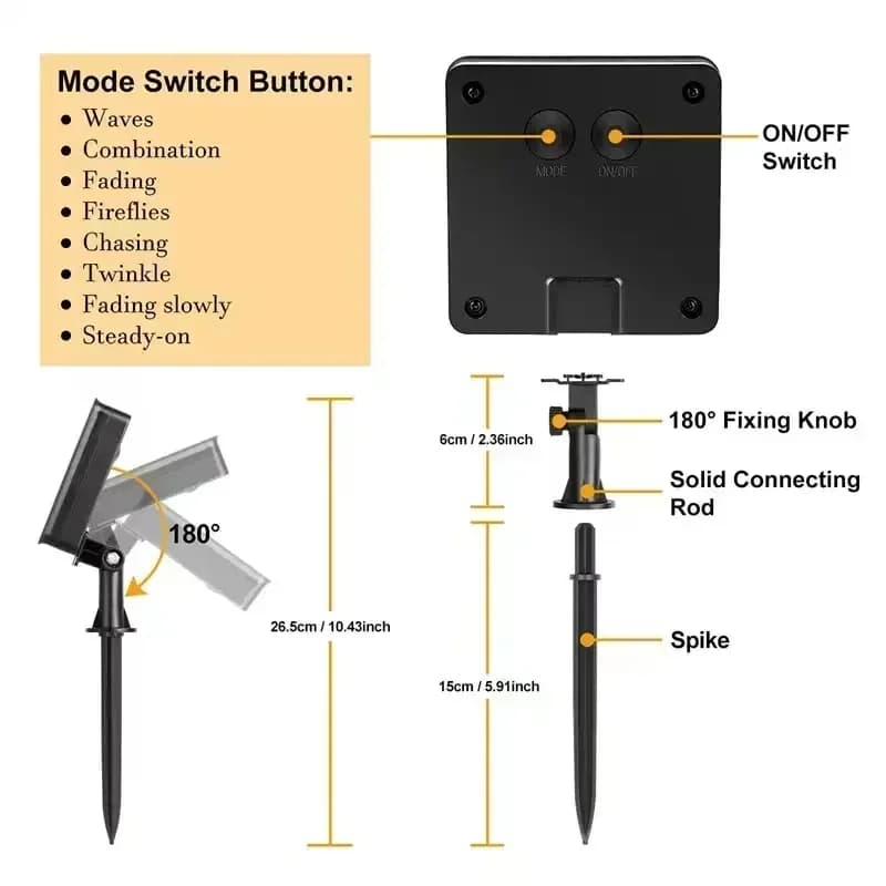 Solar Powered Waterproof LED Fairy String Lights, 8 Modes