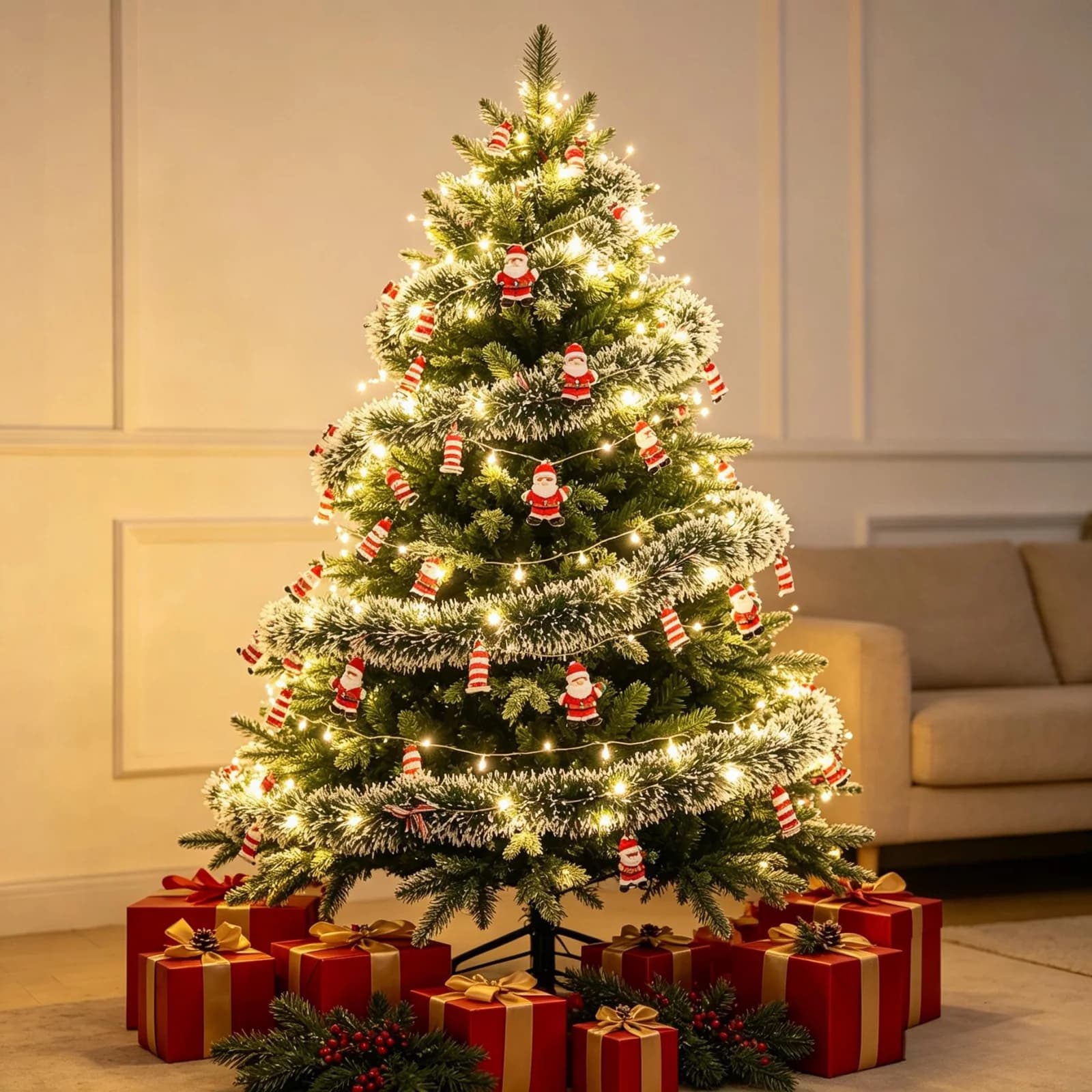 LED Tinsel Garland String Lights with Santa Claus