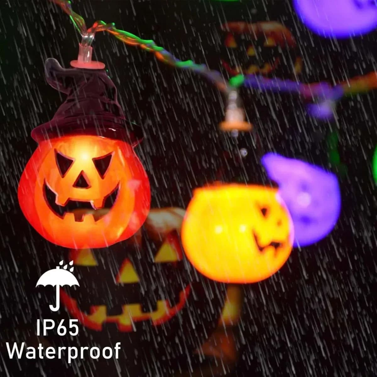 Multicolor LED Pumpkin, Witch Hat, and Ghost Face String Lights