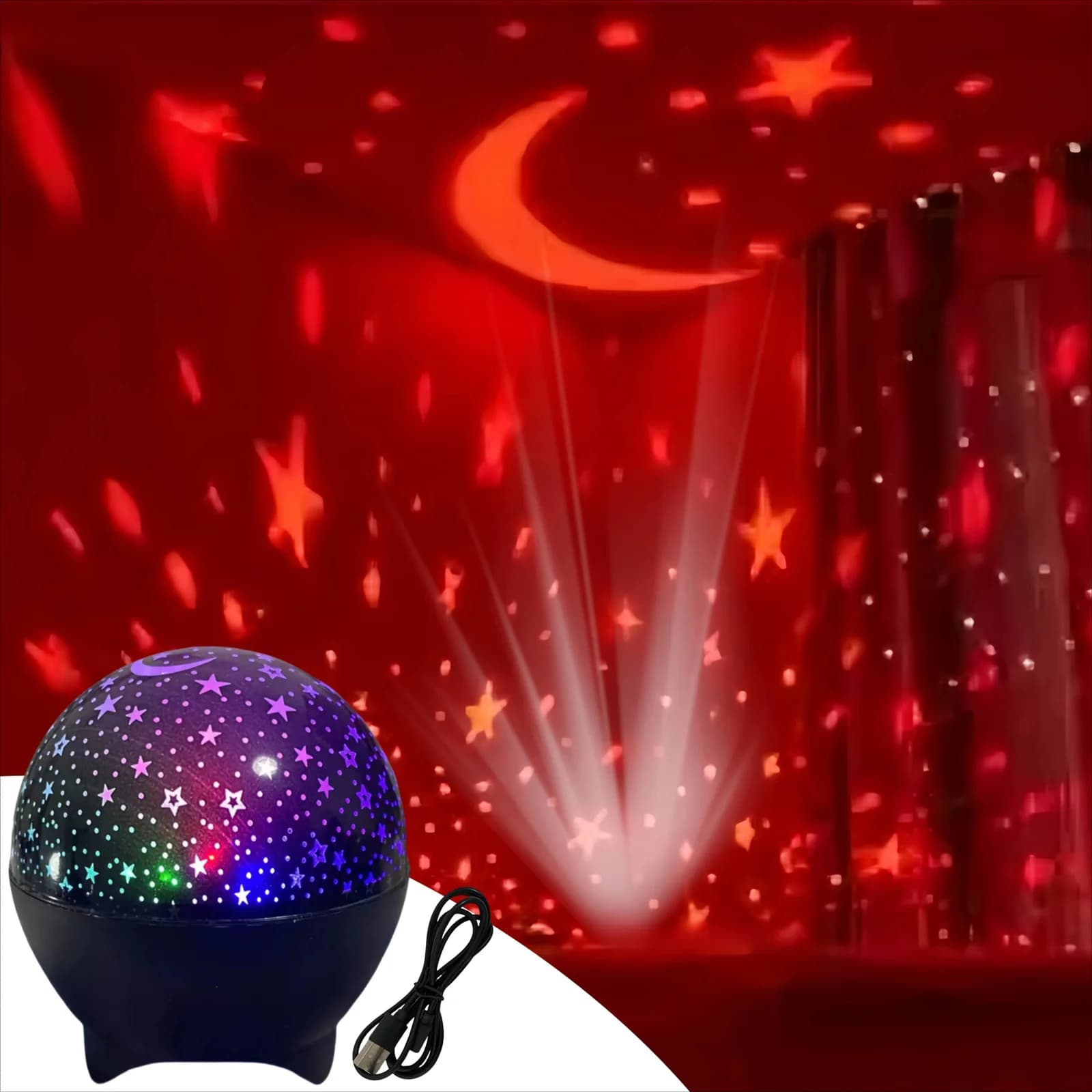 Mini USB Moon Star Projector Night Light, 7 Colors