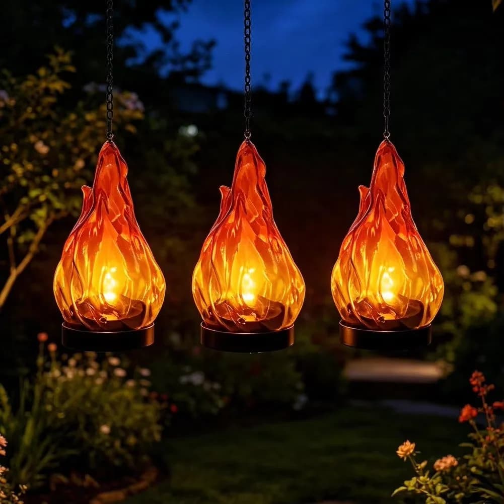 Plastic Flame Shape Solar Hanging Lantern for Garden and Patio