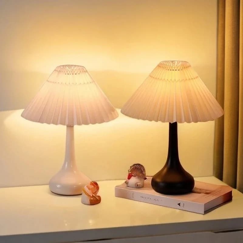 Wrought Iron Table Lamp with Pleated Fabric Shade