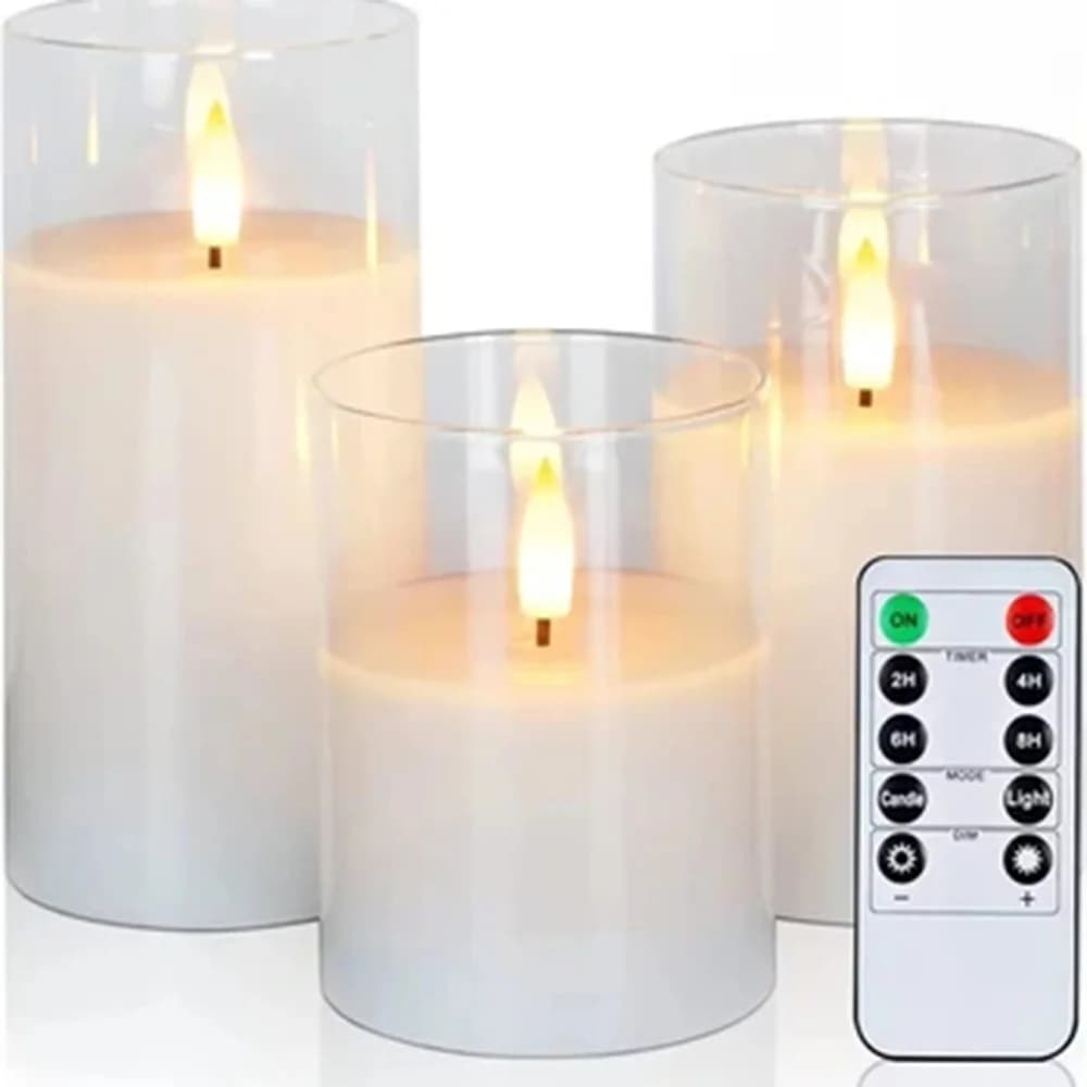 Glass Flameless LED Candle Set with Remote and Timer