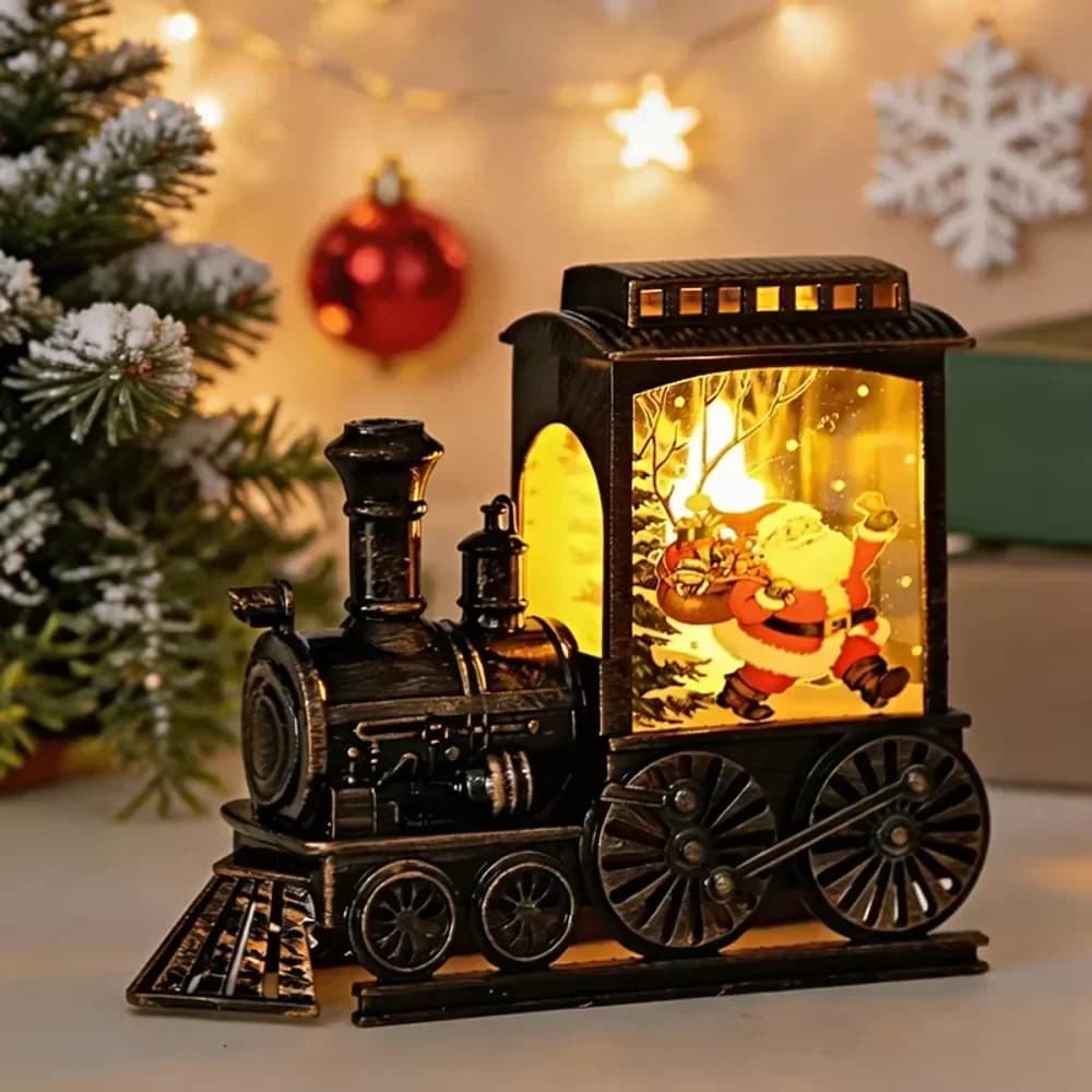 Warm White LED Christmas Train Night Light with Santa Scene