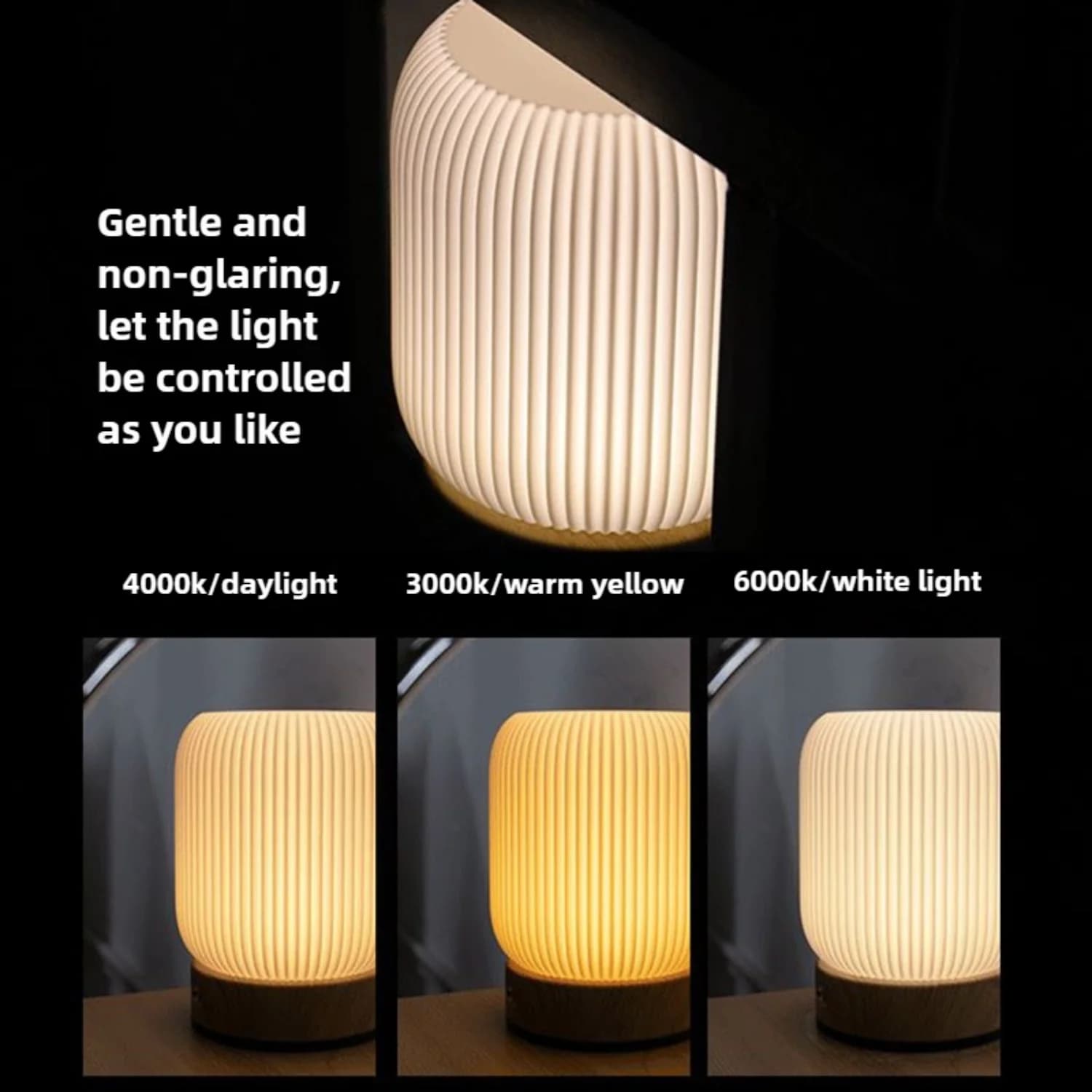 Rechargeable Wood Grain Touch Dimming Night Light