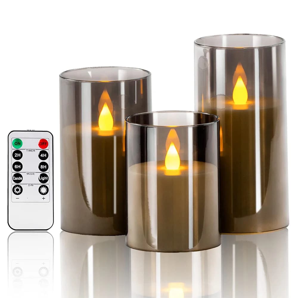 Glass Flameless LED Candle Set with Remote and Timer